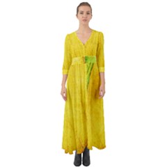 Green Yellow Leaf Texture Leaves Button Up Boho Maxi Dress