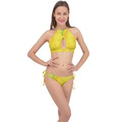 Green Yellow Leaf Texture Leaves Cross Front Halter Bikini Set