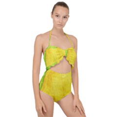 Green Yellow Leaf Texture Leaves Scallop Top Cut Out Swimsuit by Alisyart