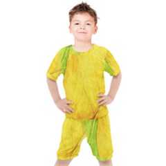 Green Yellow Leaf Texture Leaves Kid s Set