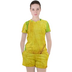 Green Yellow Leaf Texture Leaves Women s Tee And Shorts Set