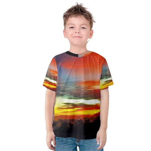 Sunset Mountain Indonesia Adventure Kids  Cotton Tee by Nexatart