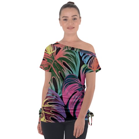 Leaves Tropical Jungle Pattern Tie-up Tee by Nexatart