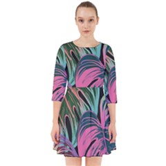 Leaves Tropical Jungle Pattern Smock Dress