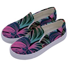 Leaves Tropical Jungle Pattern Kids  Canvas Slip Ons by Nexatart