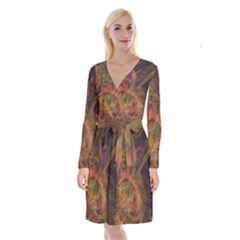 Abstract Colorful Art Design Long Sleeve Velvet Front Wrap Dress