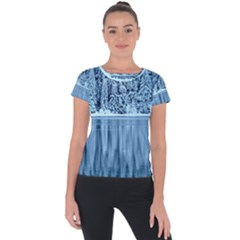 Snowy Forest Reflection Lake Short Sleeve Sports Top  by Alisyart