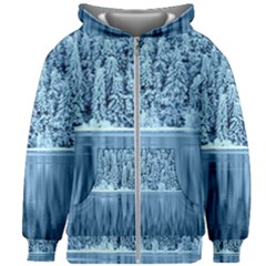 Snowy Forest Reflection Lake Kids Zipper Hoodie Without Drawstring