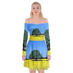 Tree In Field Off Shoulder Skater Dress by Alisyart