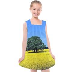 Tree In Field Kids  Cross Back Dress