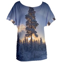 Winter Sunset Pine Tree Women s Oversized Tee by Alisyart
