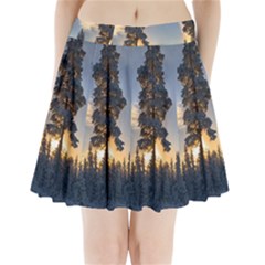 Winter Sunset Pine Tree Pleated Mini Skirt
