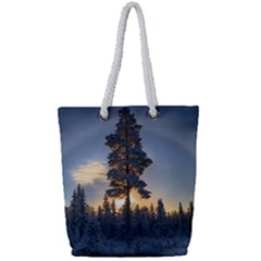 Winter Sunset Pine Tree Full Print Rope Handle Tote (small) by Alisyart