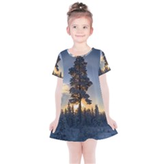 Winter Sunset Pine Tree Kids  Simple Cotton Dress by Alisyart