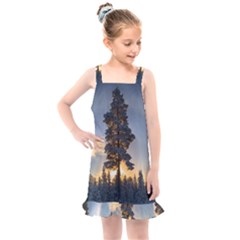 Winter Sunset Pine Tree Kids  Overall Dress