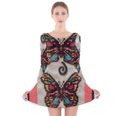 Cross Stitch Butterfly Long Sleeve Velvet Skater Dress