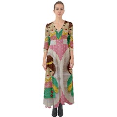 Cross Stitch Kimono Button Up Boho Maxi Dress