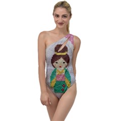 Cross Stitch Kimono To One Side Swimsuit by DeneWestUK