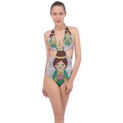 Cross Stitch Kimono Halter Front Plunge Swimsuit