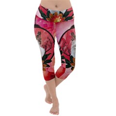 Cute Pemeranian With Flowers Lightweight Velour Capri Yoga Leggings