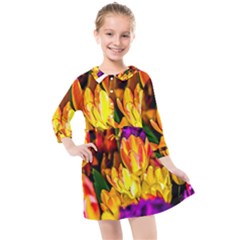 Fancy Tulip Flowers In Spring Kids  Quarter Sleeve Shirt Dress by FunnyCow