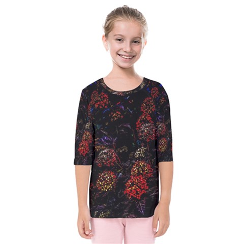 Floral Fireworks Kids  Quarter Sleeve Raglan Tee by FunnyCow