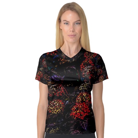 Floral Fireworks V-neck Sport Mesh Tee by FunnyCow