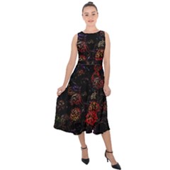 Floral Fireworks Midi Tie-back Chiffon Dress by FunnyCow
