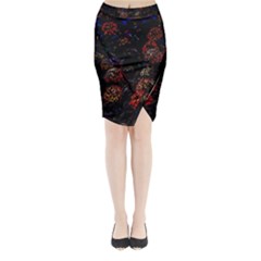Floral Fireworks Midi Wrap Pencil Skirt by FunnyCow