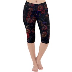 Floral Fireworks Lightweight Velour Cropped Yoga Leggings by FunnyCow