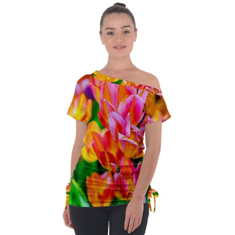 Blushing Tulip Flowers Tie-up Tee by FunnyCow