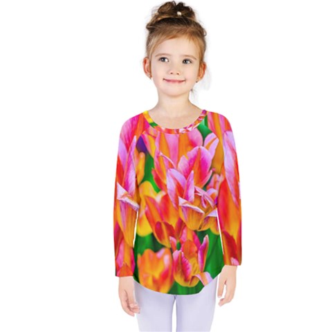 Blushing Tulip Flowers Kids  Long Sleeve Tee by FunnyCow