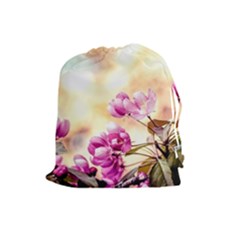 Paradise Apple Blossoms Drawstring Pouch (large) by FunnyCow