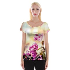 Paradise Apple Blossoms Cap Sleeve Top by FunnyCow