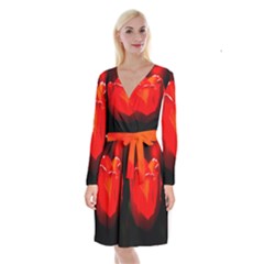 Red Tulip A Bowl Of Fire Long Sleeve Velvet Front Wrap Dress by FunnyCow