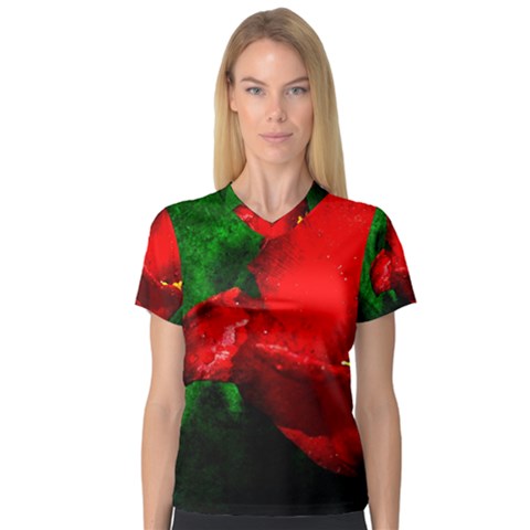 Red Tulip After The Shower V-neck Sport Mesh Tee by FunnyCow