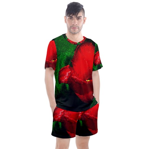 Red Tulip After The Shower Men s Mesh Tee And Shorts Set by FunnyCow