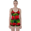 Three Red Tulips, Green Background Tie Front Two Piece Tankini View1