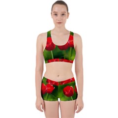 Three Red Tulips, Green Background Work It Out Gym Set by FunnyCow