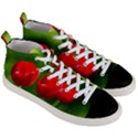 Three Red Tulips, Green Background Men s Mid-Top Canvas Sneakers View3