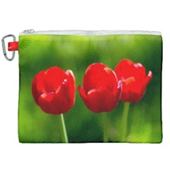 Three Red Tulips, Green Background Canvas Cosmetic Bag (xxl) by FunnyCow