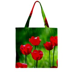 Red Tulip Flowers, Sunny Day Zipper Grocery Tote Bag by FunnyCow