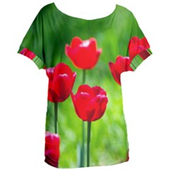 Red Tulip Flowers, Sunny Day Women s Oversized Tee by FunnyCow