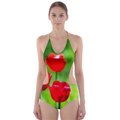 Red Tulip Flowers, Sunny Day Cut-out One Piece Swimsuit by FunnyCow