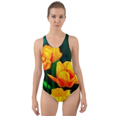 Yellow Orange Tulip Flowers Cut-out Back One Piece Swimsuit by FunnyCow