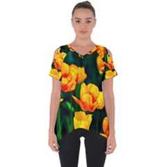 Yellow Orange Tulip Flowers Cut Out Side Drop Tee by FunnyCow