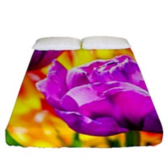 Violet Tulip Flowers Fitted Sheet (queen Size) by FunnyCow