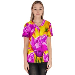 Violet Tulip Flowers Women s V-neck Scrub Top by FunnyCow