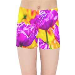 Violet Tulip Flowers Kids Sports Shorts by FunnyCow