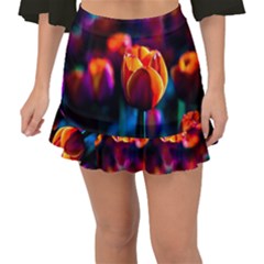 Red Tulips Fishtail Mini Chiffon Skirt by FunnyCow